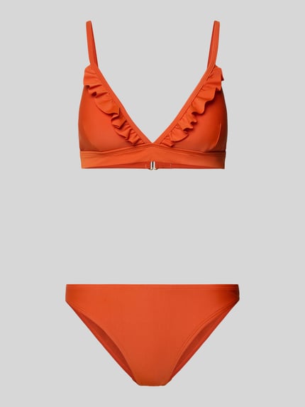 Productfoto, oranje dames bikini-set met ruches van materiaalmix met stretch van Shiwi, nauwsluitende pasvorm, Bikini-Set met Rüschen Modell 'Beau'