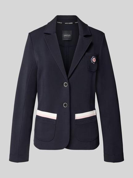 Produktfoto, Regular Fit Blazer mit Reverskragen von Marc Cain, bawełniana mieszanka ze stretchem, guziki, kieszenie, haft, krój regular fit