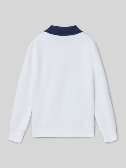Produktfoto, Regular Fit Sweatshirt aus Baumwoll-Mix von Polo Ralph Lauren Teens in Unifarbe Weiß mit Polokragen und gerippten Abschlüssen.