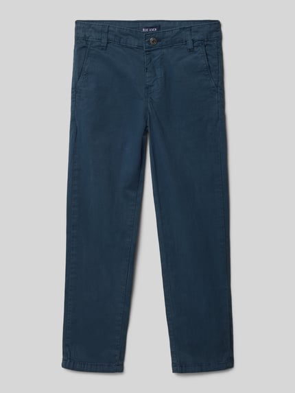Produktfoto, Hose mit Gesäßtasche von Blue Seven aus Baumwoll-Elasthan-Mix in Blau, Regular-Fit, Knopf-Reißverschluss, Eingrifftaschen, Bundweite 28 cm, Innenbeinlänge 50 cm, Größe 116, glatte Textur