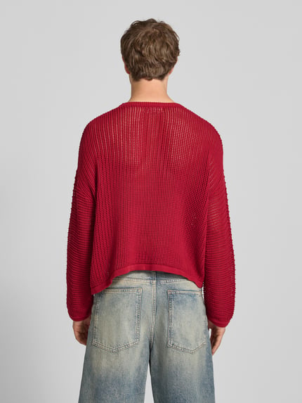 ANOTHER COTTON LAB sweter z dzianiny z detale z logo i okrągły dekolt Bordowy 5