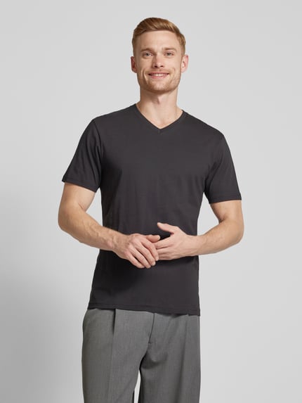 RAGMAN T-shirt z prążkowanym dekoltem w serek w zestawie 2 szt. Czarny 4