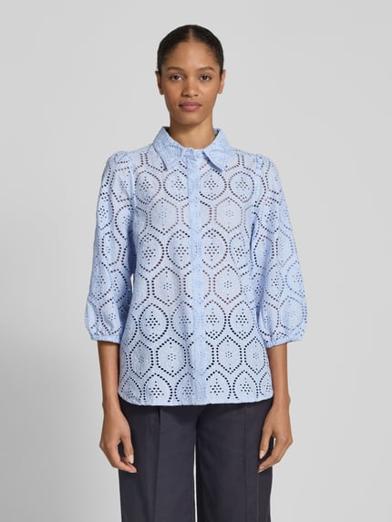 FREE/QUENT Regular fit blouse met broderie anglaise, model 'Agy' Lichtblauw - 4