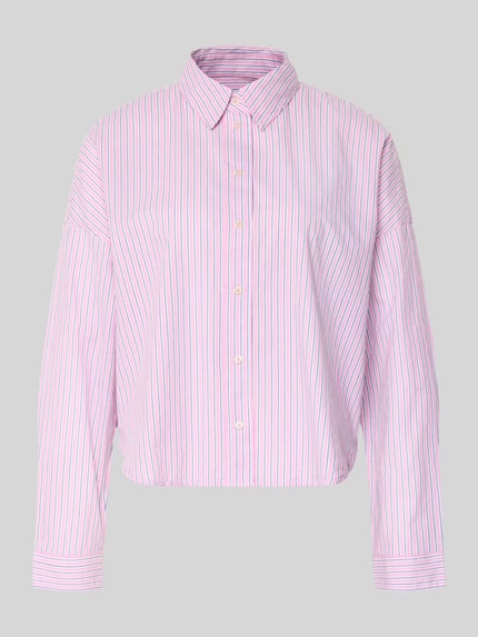 Produktfoto, Relaxed Fit Hemdbluse aus reiner Baumwolle von Marc O'Polo, efekt: wzór w paski, krój relaxed fit, kołnierzyk koszulowy, długi rękaw, mankiet, zaokrąglone wykończenie, materiał: bawełna