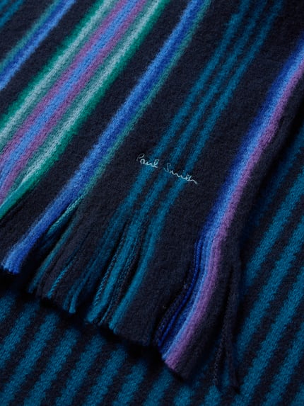 Paul Smith Schals aus Wolle mit Fransen Blau 2