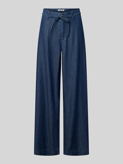 Produktfoto, Wide Leg Jeans mit Bindegürtel Modell 'Wendy' von MAC aus blauem Baumwoll-Lyocell-Mix, feste Struktur, Damen Jeans, Bundweite 41 cm, Innenbeinlänge 78 cm