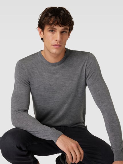 Matinique Strickpullover aus Schurwolle Modell 'Margrate Merino' Mittelgrau Melange 3