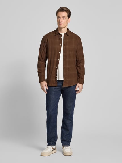 Selected Slim Fit Freizeithemd aus reiner Baumwolle Modell 'SLIMOWEN' Dunkelbraun 1