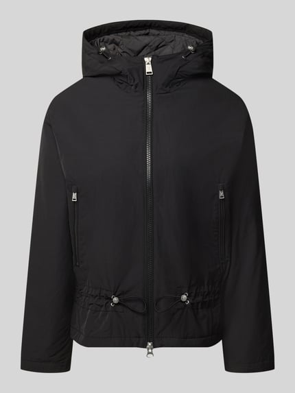 Produktfoto, schwarze Regular Fit Jacke mit Baumwoll-Anteil von FUCHS SCHMITT, Kapuze, Zweiwege-Reißverschluss, Material-Mix, neutrale Oberfläche