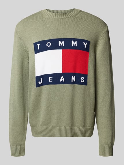 Tommy Jeans Regular Fit Strickpullover aus reiner Baumwolle Oliv Melange 2