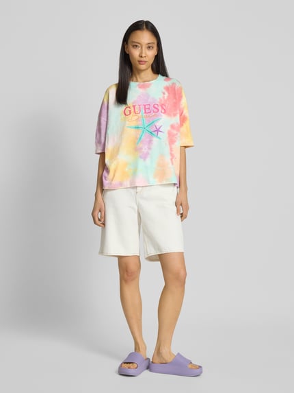 GUESS Boxy fit T-shirt met extra brede schouders, model 'STARFISH' Paars - 1