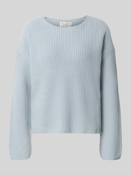 Produktfoto, hellblauer Relaxed Fit Pullover aus Schurwoll-Mix von Marc O'Polo, dick gestrickt mit gerippter Textur, Damen Pullover