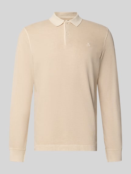 Productfoto, Regular Fit Poloshirt uit zuivere katoen van Marc O'Polo, beige unikleuring, polokraag, lange mouwen met geribbelde boorden, logo-stitching, jersey structuur.