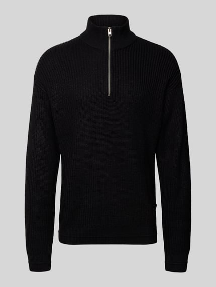 JACK & JONES Sweter z dzianiny z zamkiem błyskawicznym model ‘KAITO’ Czarny 2
