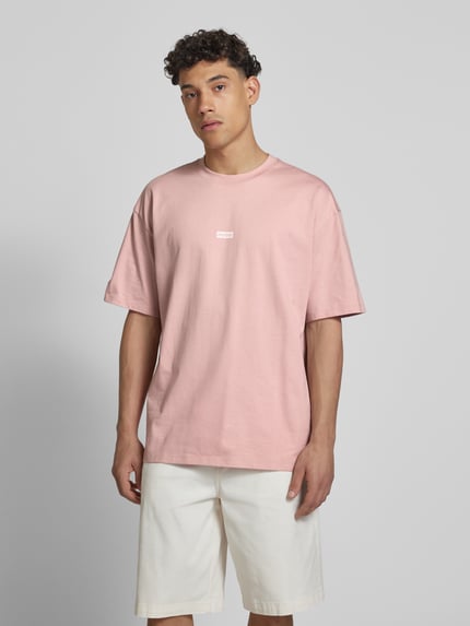 HUGO Blue T-shirt met labelprint, model 'Nalono' Roze - 4