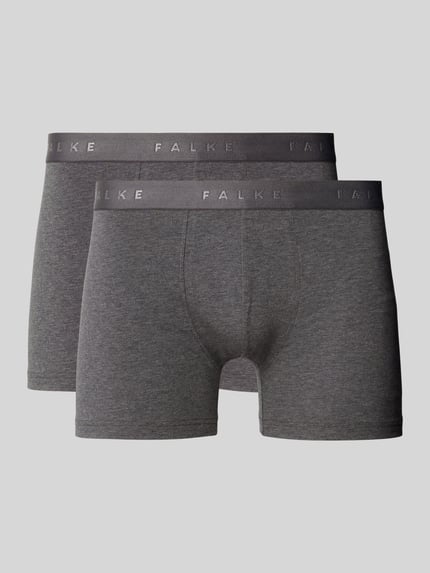Produktfoto, obcisłe bokserki z mieszanki bawełny z dodatkiem streczu, elastyczny pasek z logo, Trunks mit elastischem Logo-Bund Modell 'Daily Comfort' von FALKE, kolor szary, dopasowany krój, przeznaczone dla mężczyzn