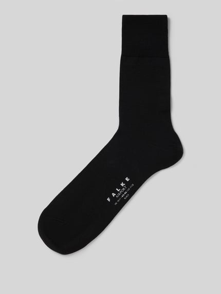 Produktfoto, Socken mit Label-Print im 3er-Pack von Falke, schwarz, Schurwoll-Baumwoll-Mix mit Stretch-Anteil, körpernaher Schnitt, gerippter Abschluss