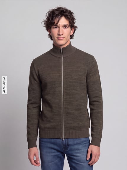 Selected Regular fit gebreid jack van puur katoen model 'DANE' Groen - 4