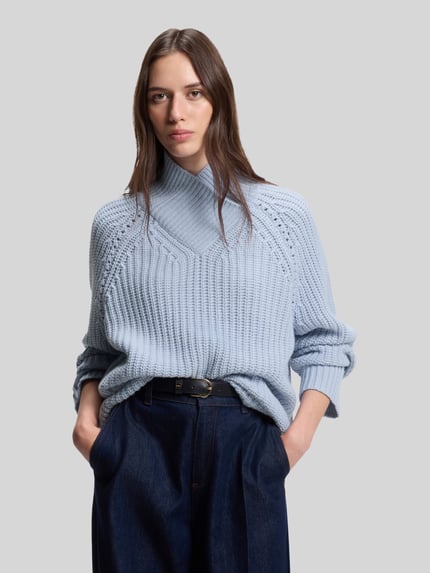 BOSS Pullover aus Wolle Kaschmir mit Mock Neck Hellblau 3