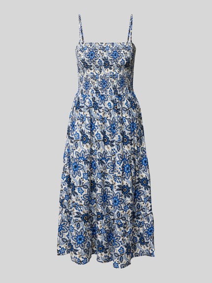 Produktfoto, A-Linie Rockkleid aus reiner Viskose Modell 'ZELINA LIFE' von Only mit blau-weißem floralen Muster, Damen Freizeitkleid