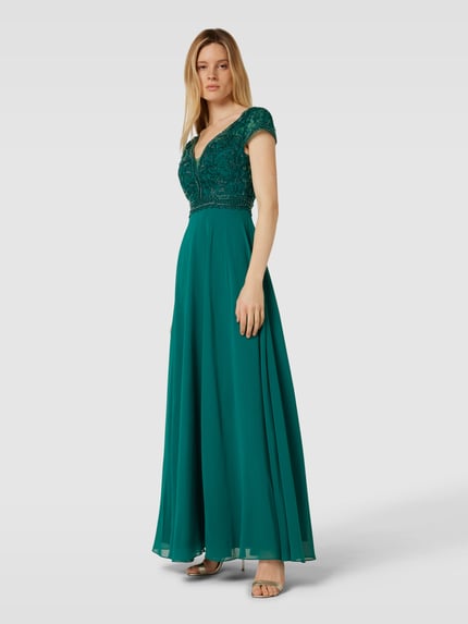 LUXUAR FASHION Avondjurk met kant Donkergroen - 1