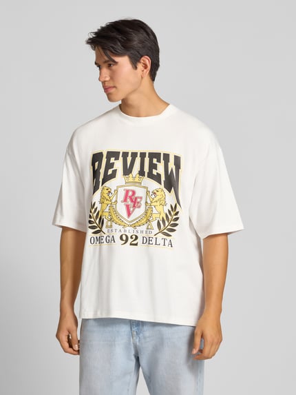 REVIEW T-Shirt mit Label-Print und Rundhalsausschnitt Offwhite 4