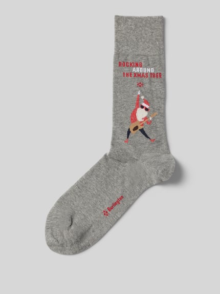 Burlington Socken mit Motiv Modell 'Rocking XMas' Mittelgrau 1