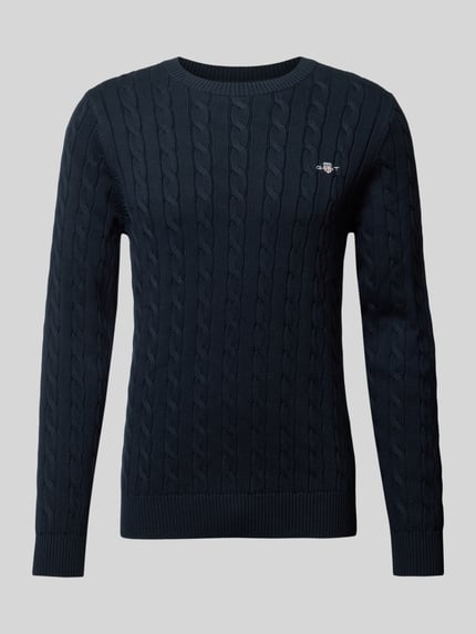 GANT Gebreide pullover met labelstitching Marineblauw - 1