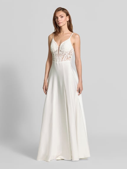 Mascara Abendkleid aus Satin mit Stitchings und Schnürung Offwhite 1