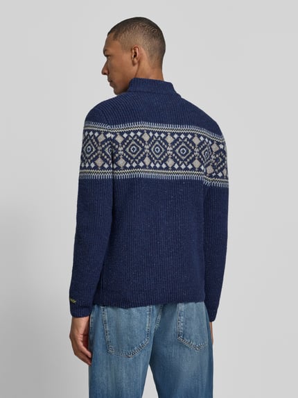 RAGMAN sweter z norweskim wzorem o kroju regular fit z kołnierzem zapinanym Granatowy 5