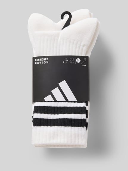 Produktfoto, Socken aus Baumwoll-Mix im 3er-Pack von adidas Sportswear, Optik: Unifarben, Logo-Print, Kontraststreifen, Bundabschluss: Gerippt, Multipack: 3er-Pack, Materialverarbeitung: Feinstrick.