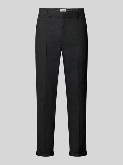 Produktfoto, Regular Fit Hose mit Gesäßtaschen von JACK & JONES in dunklem Baumwoll-Mix mit Viskose-Anteil, sichtbare Bügelfalten, neutrale graue Fläche