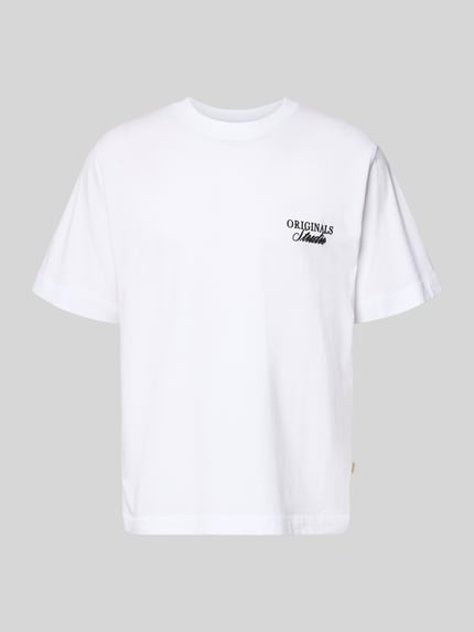 Produktfoto, weißes T-Shirt mit Statement-Print Modell 'NORREBRO' von Jack & Jones aus reiner Baumwolle, gerader Schnitt, Rundhalsausschnitt.
