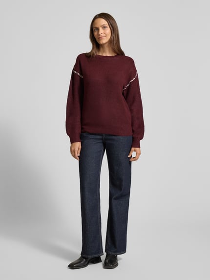 FREE/QUENT Sweter z dzianiny z okrągłym dekoltem model ‘Kinlock’ Bordowy 1