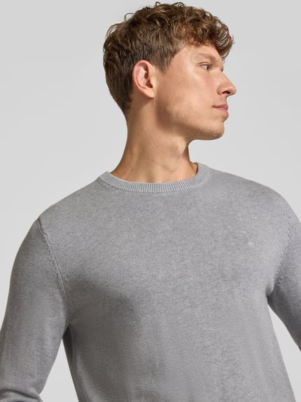 Christian Berg Men Regular fit gebreide pullover van mix van katoen en wol Lichtgrijs gemêleerd - 3