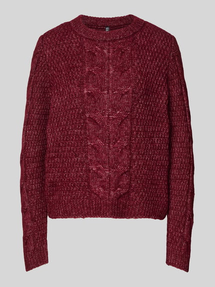 PIECES Regular Fit Strickpullover mit Woll-Anteil Modell 'NINA' Dunkelrot Melange 2