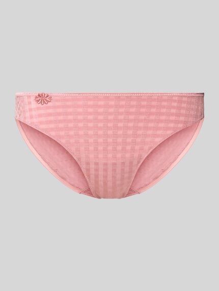 Productfoto, Slim Fit Briefs met bloemenafwerking model 'Avero' van Marie Jo, elastische materiaalmix met katoen, roze kleur, geruite structuur