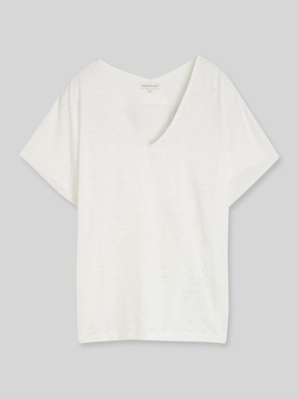 Tom Tailor Loose Fit T-Shirt mit Lochmuster Offwhite 2