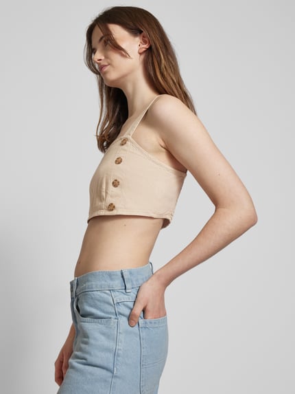 ONLY Crop top van linnen-viscosemix model 'CARO' Zand - 3