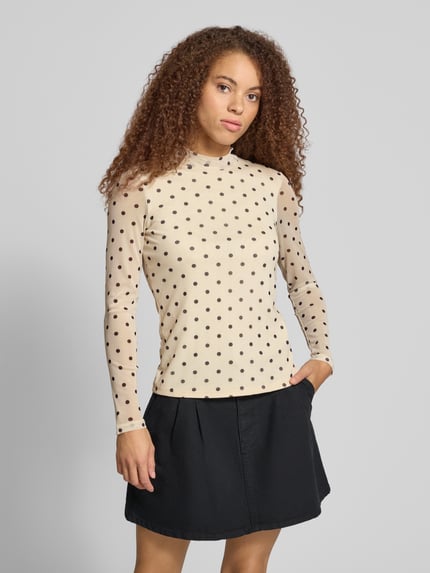 ONLY Slim Fit Langarmshirt mit Allover-Muster Modell 'ERICA' Ecru Melange 4