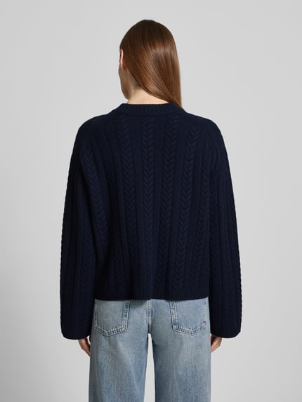 Jake*s Casual Strickpullover aus Wolle mit Zopfmuster Dunkelblau 5