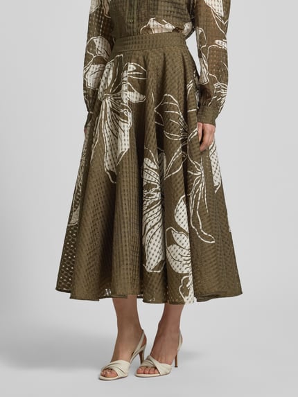 Essentiel Antwerp A-Linien Midi-Rock mit Kellerfalten am Bund Modell 'JANGO' Oliv 4