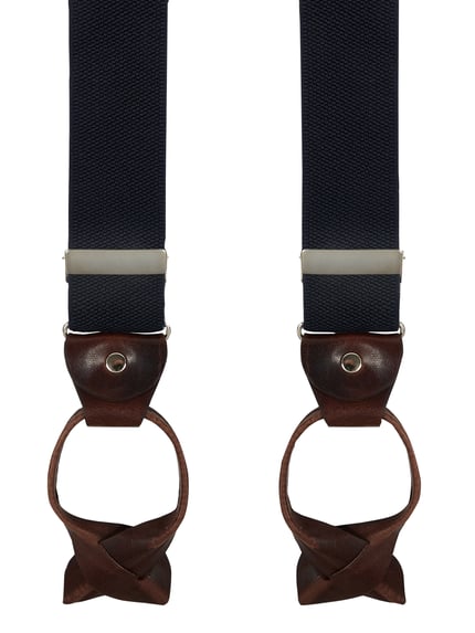 Produktfoto, Hosenträger in Geschenkbox von Lloyd Men's Belts in Y-Form mit Lederrückenteil und Vario Knopf-Clips, dunkle Farben, klare Textur