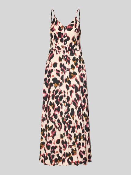 Productfoto, Maxikleid aus Viskose mit Knopfleiste Modell 'SAVANNA' van YAS, rechte fit, all-over dessin, V-hals, spaghettibandjes