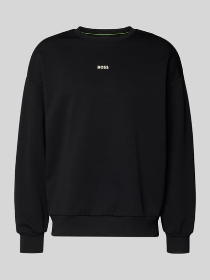 Produktfoto, Regular Fit Bluza z bawełny z dodatkiem streczu Model 'STENSON' od BOSS Green, efekt: jednolity kolor, napis z logo, okrągły dekolt, długi rękaw, elastyczne wykończenia, dzianina dresowa.