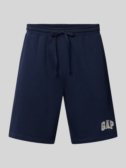 Produktfoto, dunkelblaue Sweatshorts mit elastischem Bund von GAP aus Baumwoll-Mix, Relaxed-Fit, Logo, Bundweite 41 cm, Innenbeinlänge 20 cm