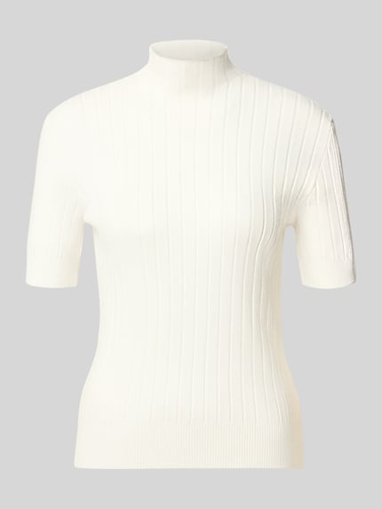 Produktfoto, Bluse aus Viskose-Mix in Strick-Optik von MORE, Mieszanka wiskozy, Dopasowany krój, Imitacja dzianiny, Stójka, Z krótkim rękawem, Długość tyłu w rozmiarze 36: 56 cm, Długość rękawów w rozmiarze 36: 22 cm