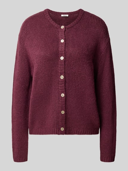 Produktfoto, Cardigan aus Alpaka-Mix mit Rundhalsausschnitt von S.OLIVER CASUAL, unifarben bordeaux, Strickoptik, Knopfleiste, langarm