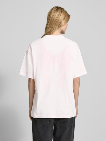 REVIEW T-shirt o kroju oversized z nadrukiem z logo Różowawy 5