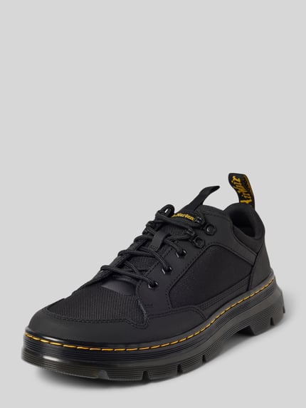 Productfoto, Schnürschuhe aus Leder-Mix Modell 'Reeder' van Dr. Martens, zwart, afgeronde vorm, labeldetail, contraststiksel, profielzool, vetersluiting, 4 cm hak, 7 cm schachthoogte, 9 cm schachtwijdte